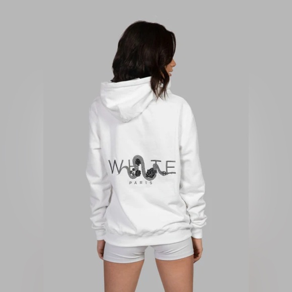 Blvck/Whte Paris white hoodie embroidered Gray Floral Snake Small - Picture 1 of 11
